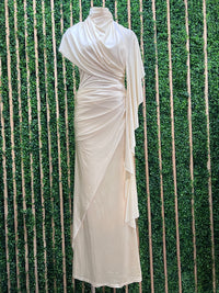 Champagne Asymmetrical Draped One-Shoulder Maxi Dress