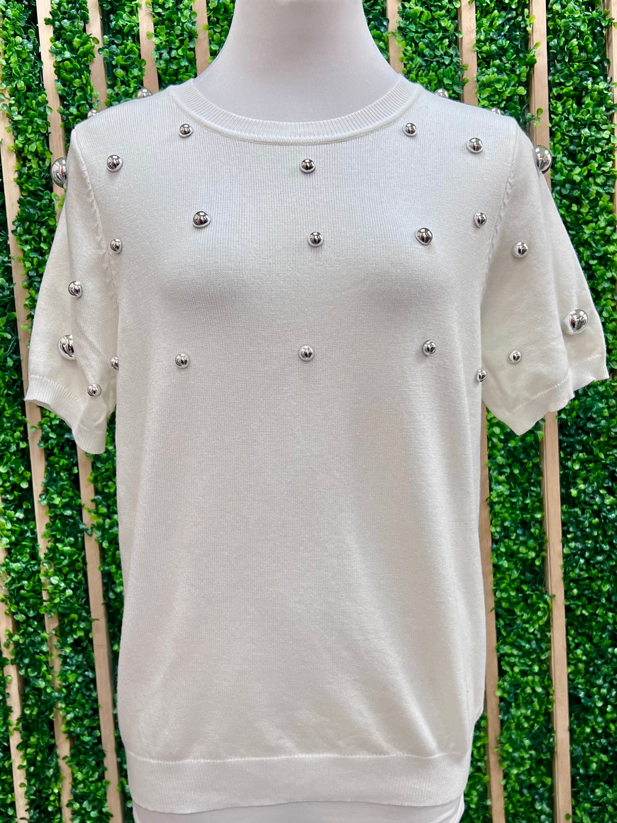 Gold Studded Short Sleeve Sweater Top
