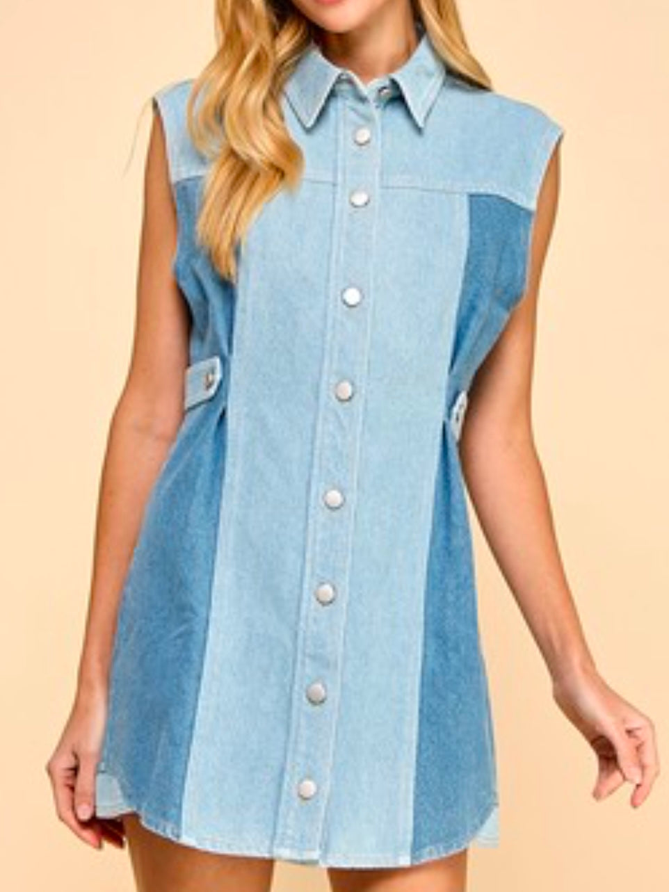 Contrast Denim Button Down Collar Dress