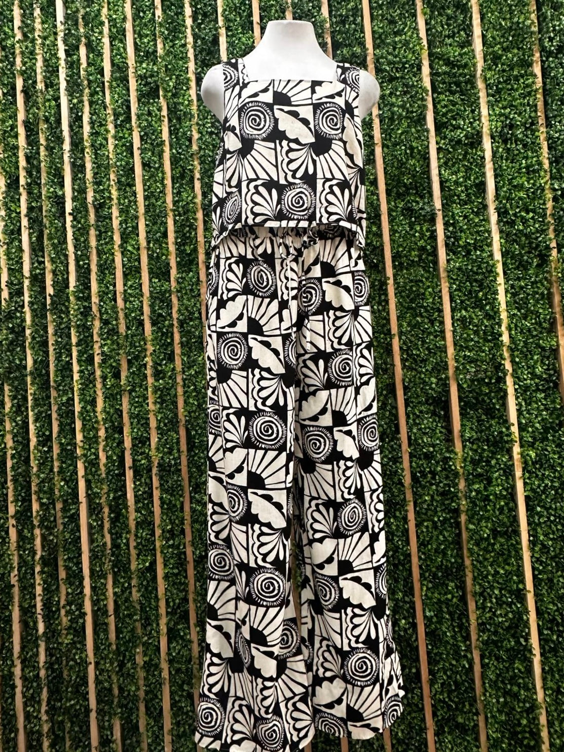 Ivory Black Abstract Print Pant Set