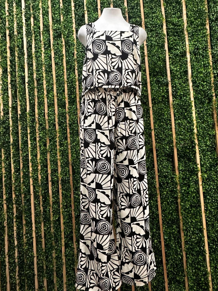 Ivory Black Abstract Print Pant Set