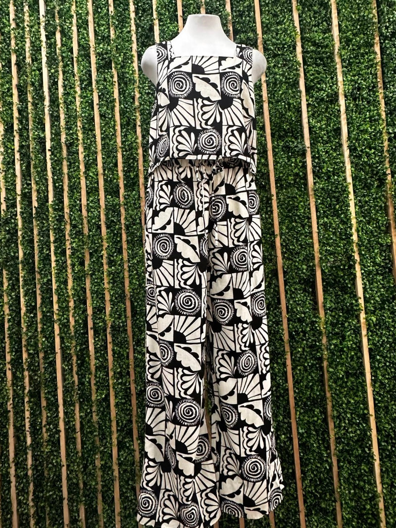 Ivory Black Abstract Print Pant Set