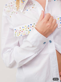Multicolor Rhinestone and Pearl Blouse