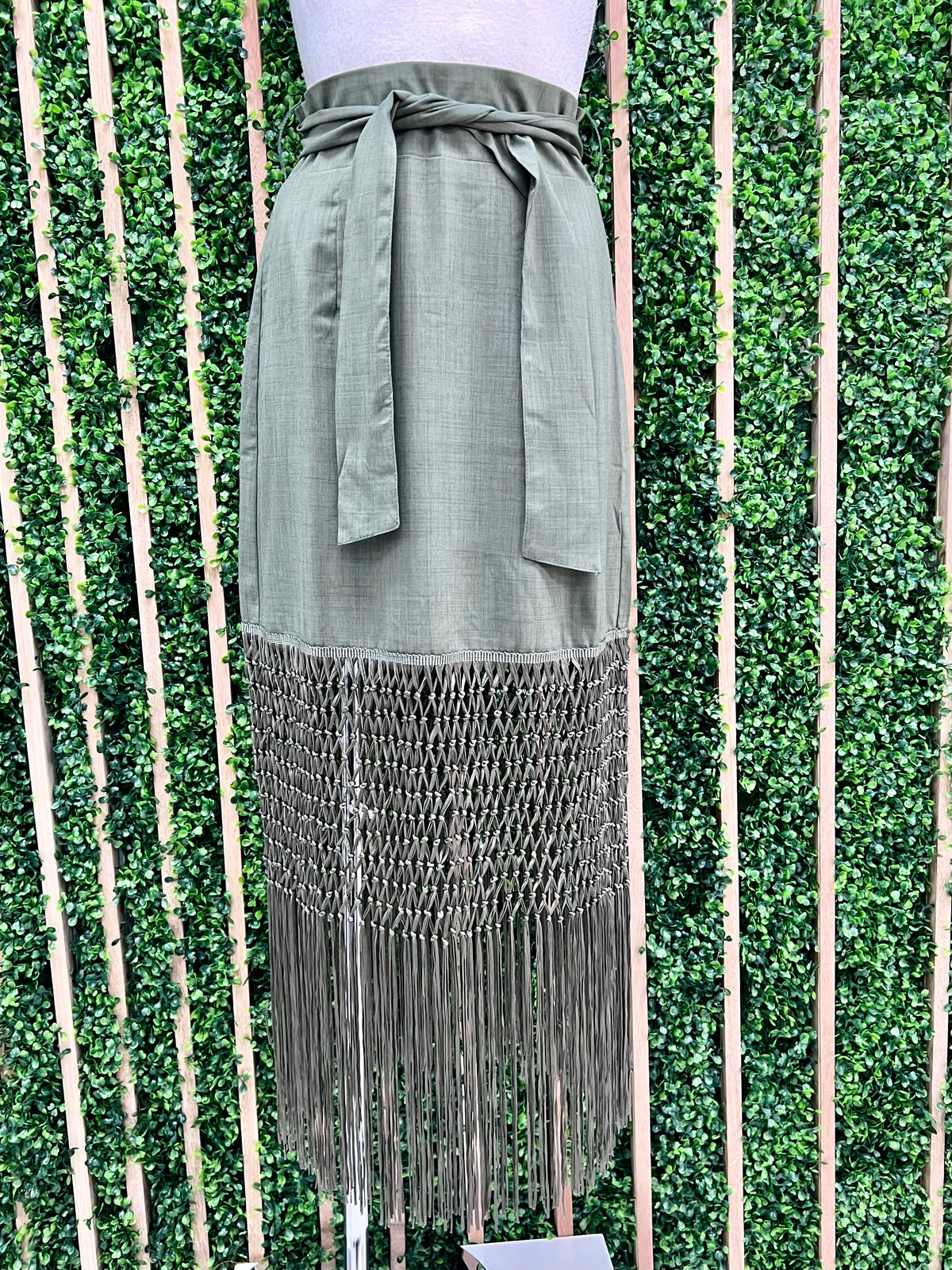 Fringed Hem High Waist Midi Skirt