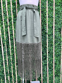 Fringed Hem High Waist Midi Skirt