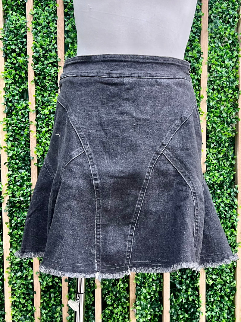 Black Pleat Detail Denim Skort