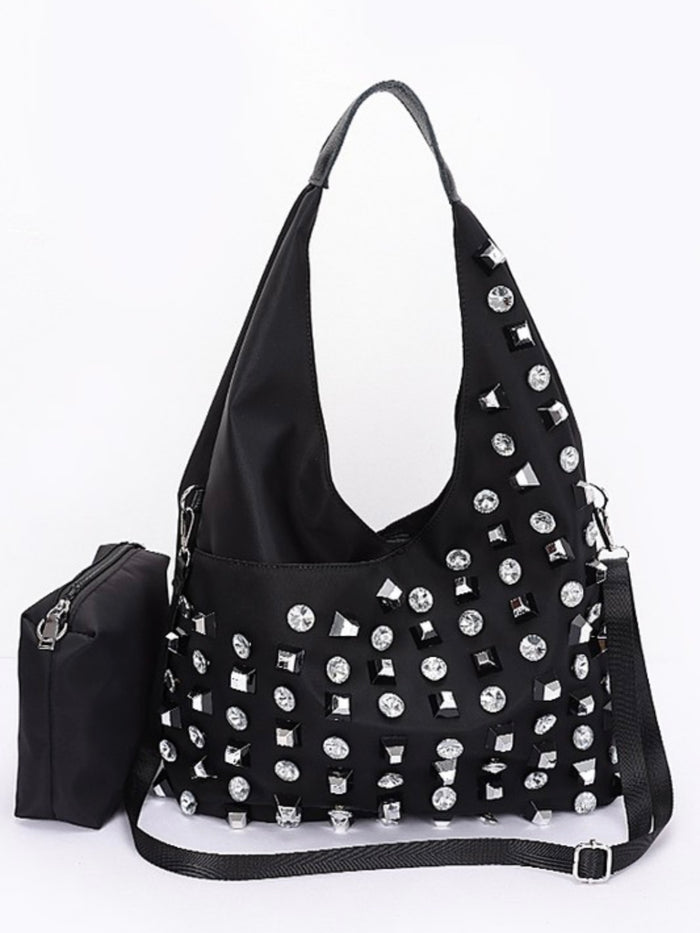 Multi Stone Studded Nylon Padded Crossbody Bag