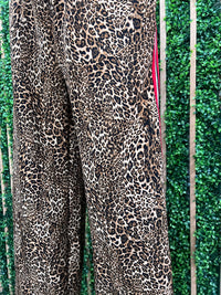 Red Side Stripe Trim Leopard Wide Leg Pant