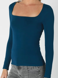 Square Neck Long Sleeve Basic Top