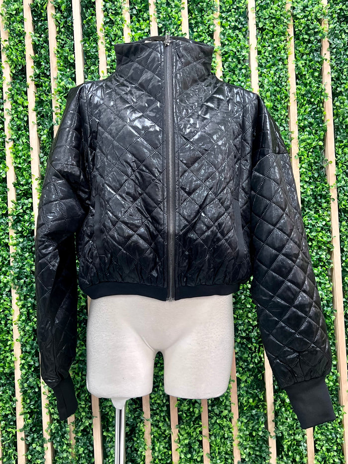 Black Quilted Bomber JAcket