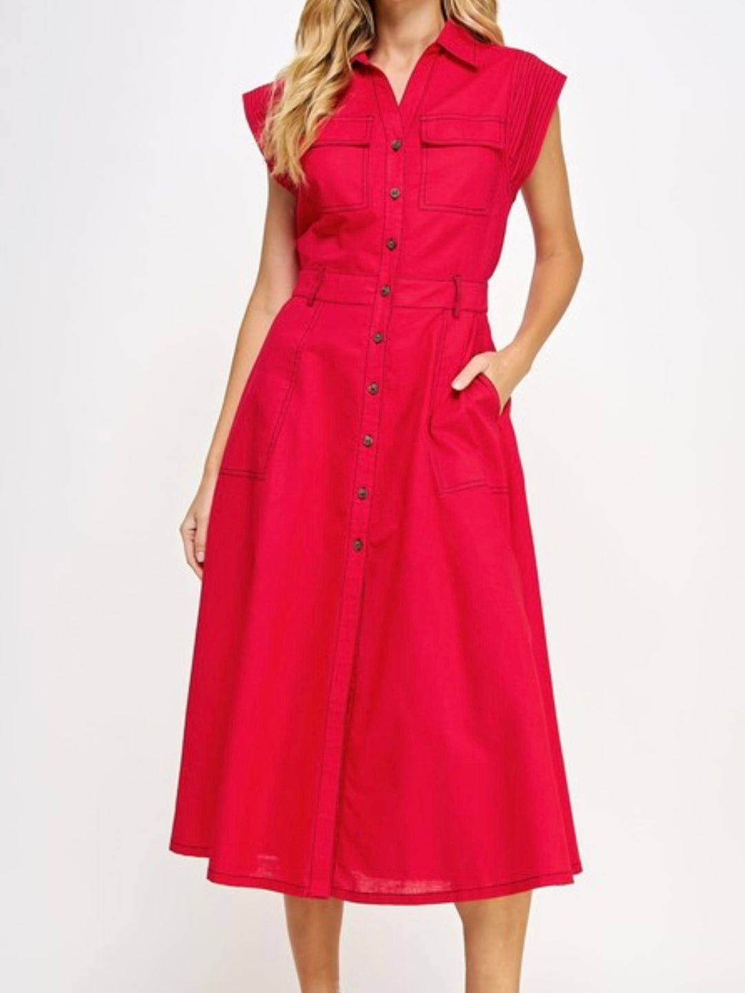 Beautiful Stitch Trim Fitted Blouse MidiDress