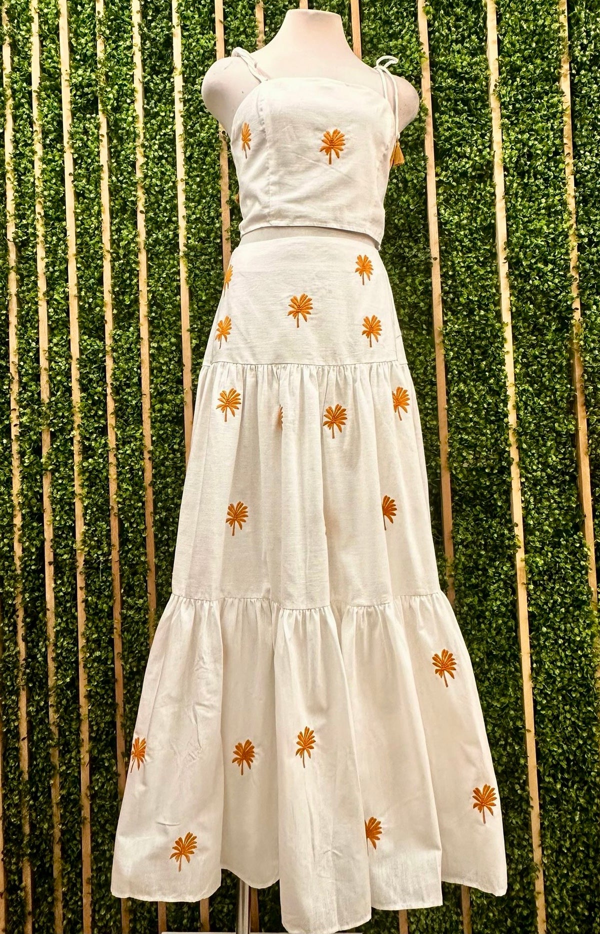 Palm Embroidered Maxi Skirt