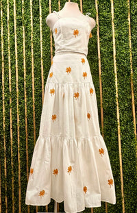 Palm Embroidered Maxi Skirt