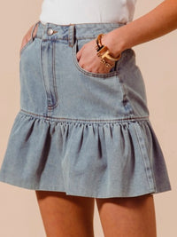 Ruffled Hem Denim Skirt