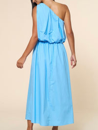 Azure One-Shoulder Goddess Maxi Dress