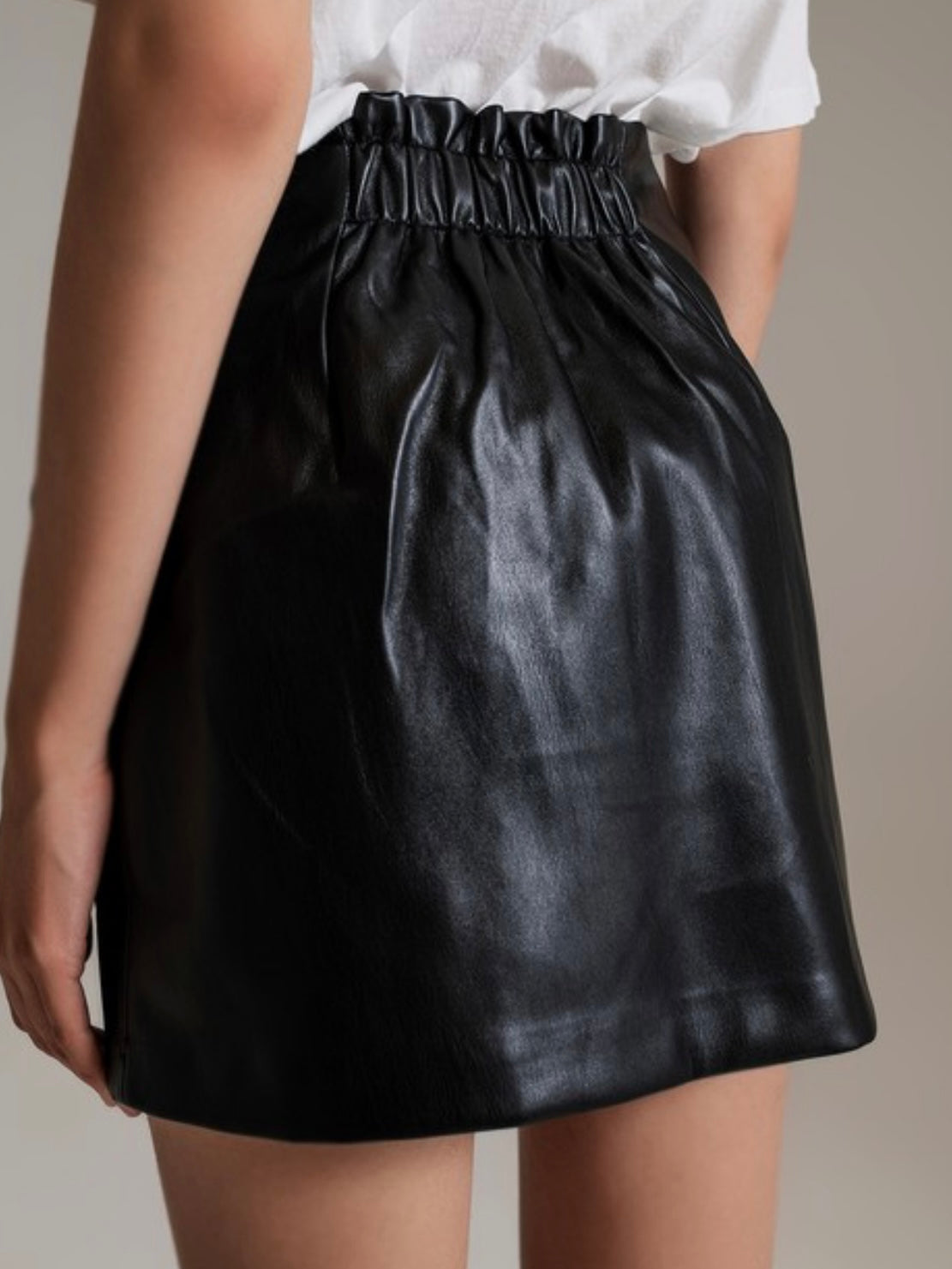 Black Faux Leather Bow Detail Short SKirt