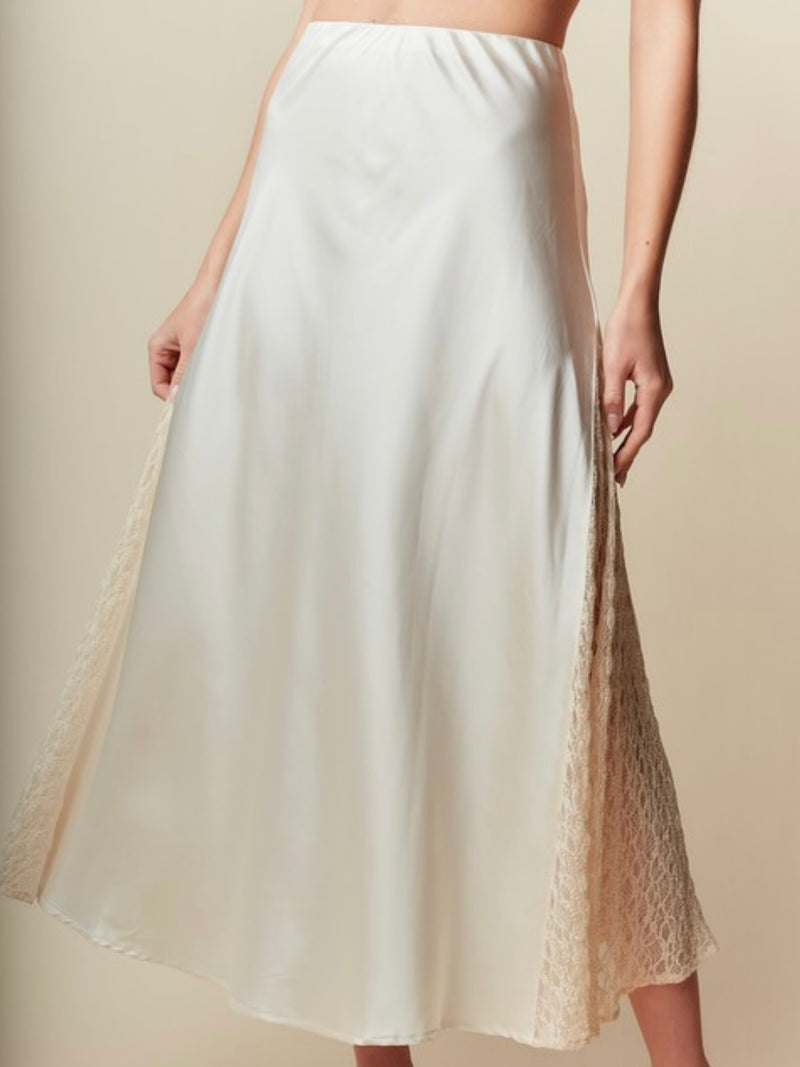 Ivory Lace Panel Satin Maxi Skirt