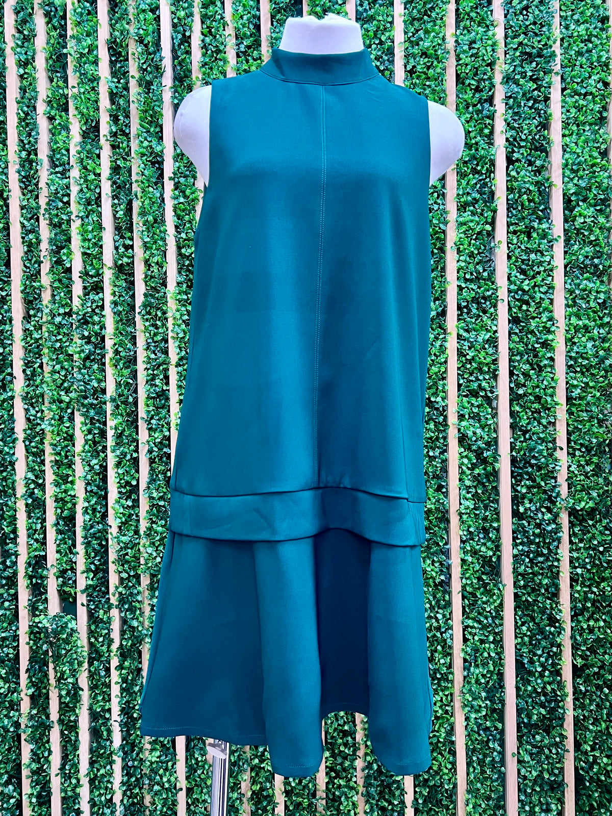 Sleeveless Mock Neck Layered Shift Dress