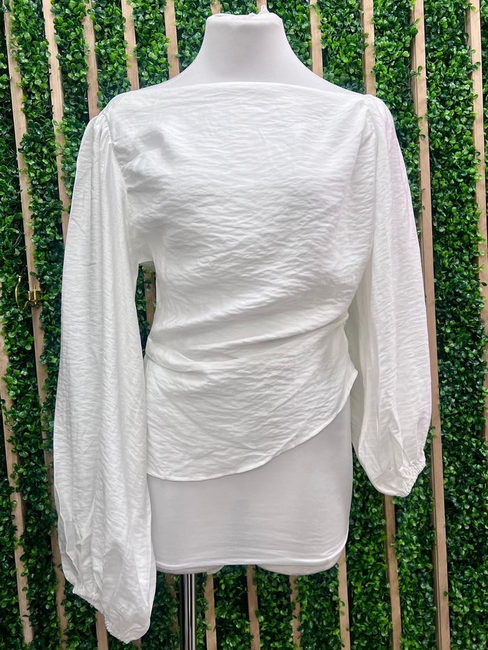 Ruched Asymmentric Off Shoulder Blouse