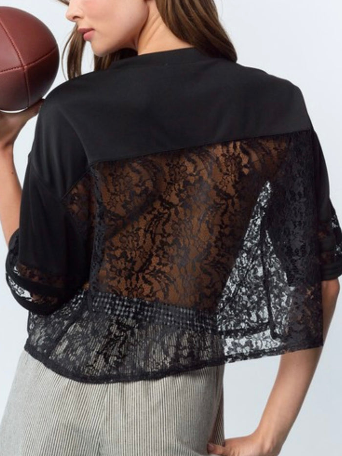 Black Lace Touchdown  Mesh Top