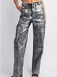 Black Foil Straight Leg Denim Pamts