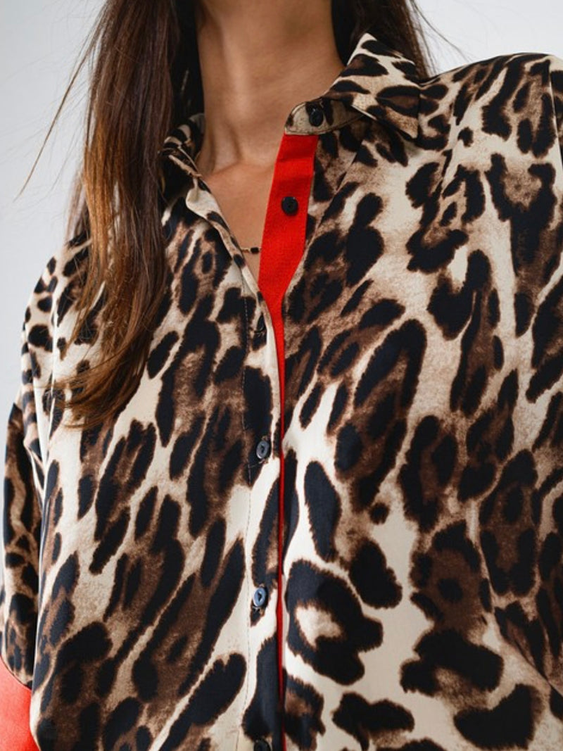 Brown Leopard Red Trim Blouse