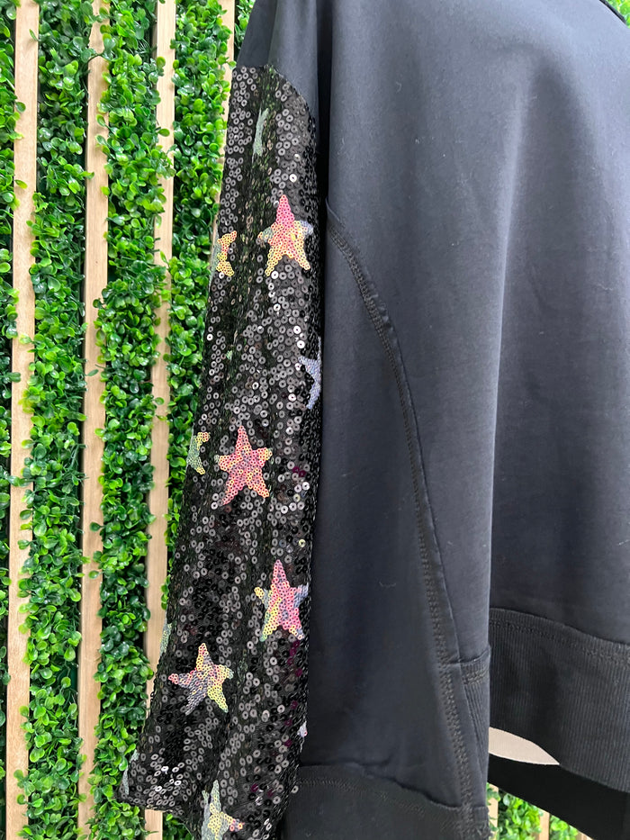 Black Sequin Star Sleeves Sweater