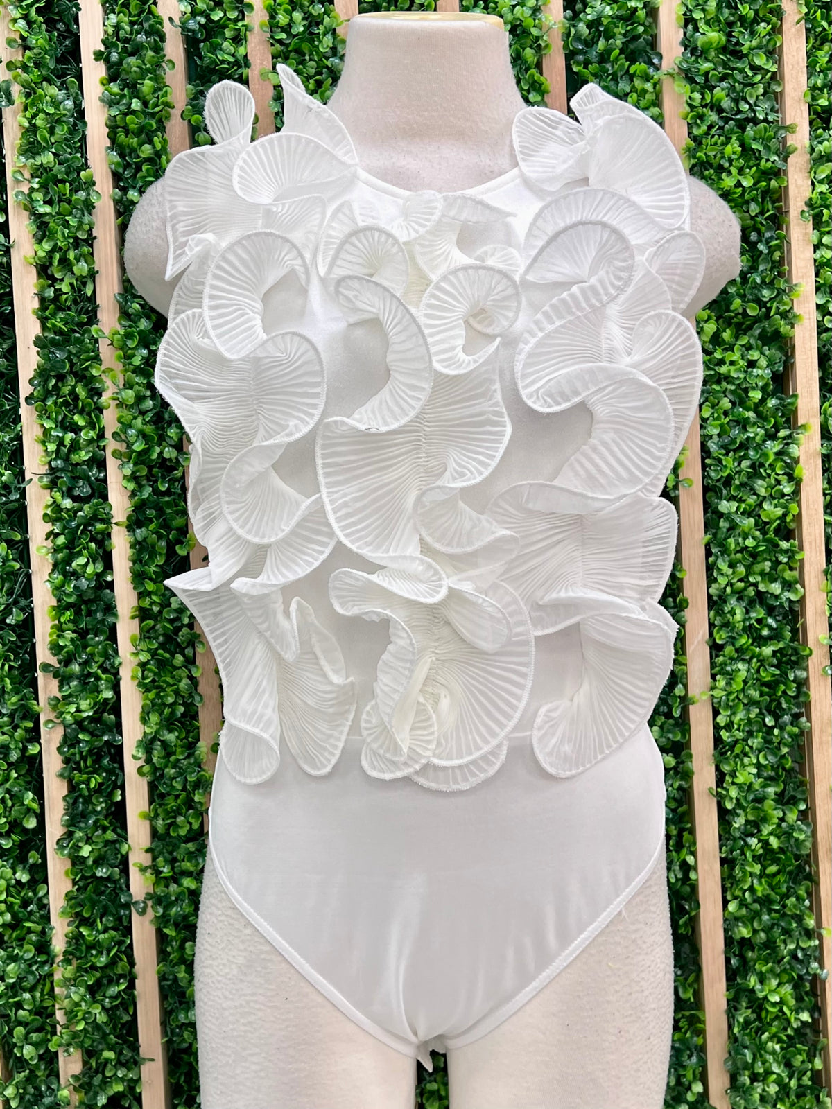 Elegant White Ruffled Bodysuit