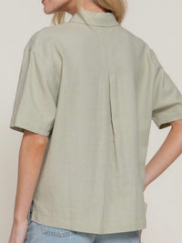Relaxed Short-Sleeve Button-Up Linen Shirt