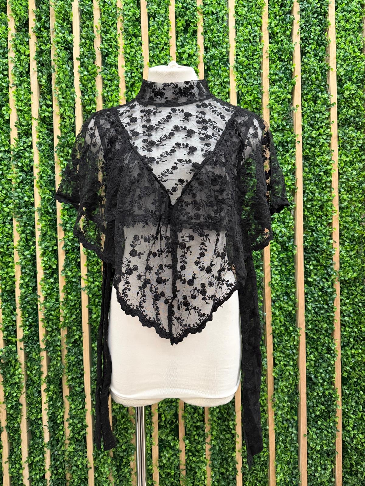 Sheer Floral Lace Shawl Poncho Top