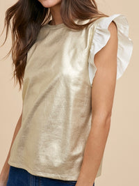 Ruffled Sleeve Soft Gold Blouse