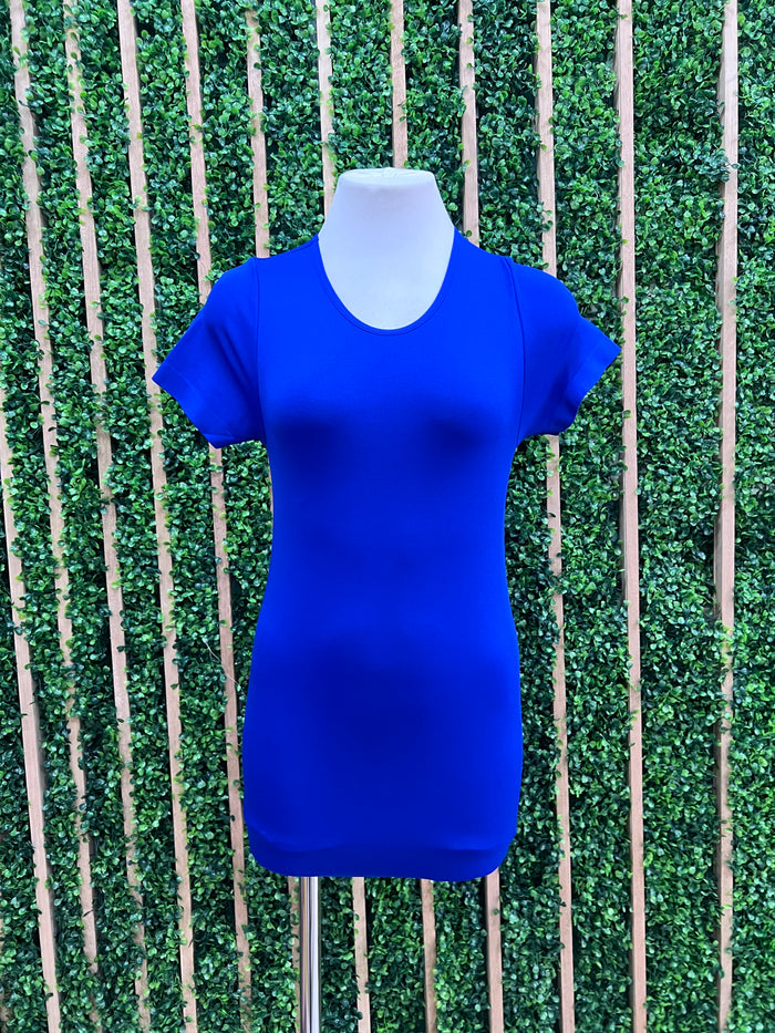 Round Neck Short Sleeve Long Basic Top