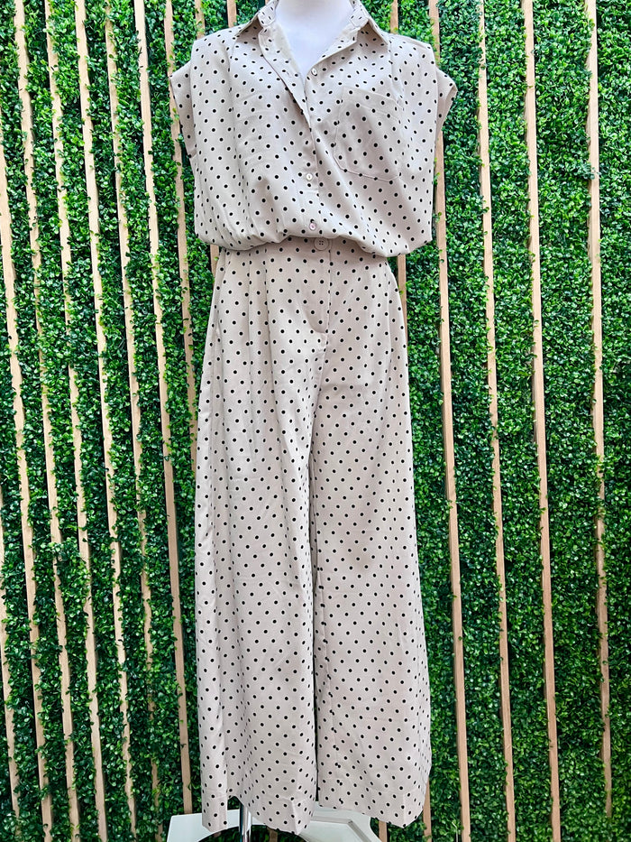 Ivory Polka Dot Sleeveless Bubble Zipper Top
