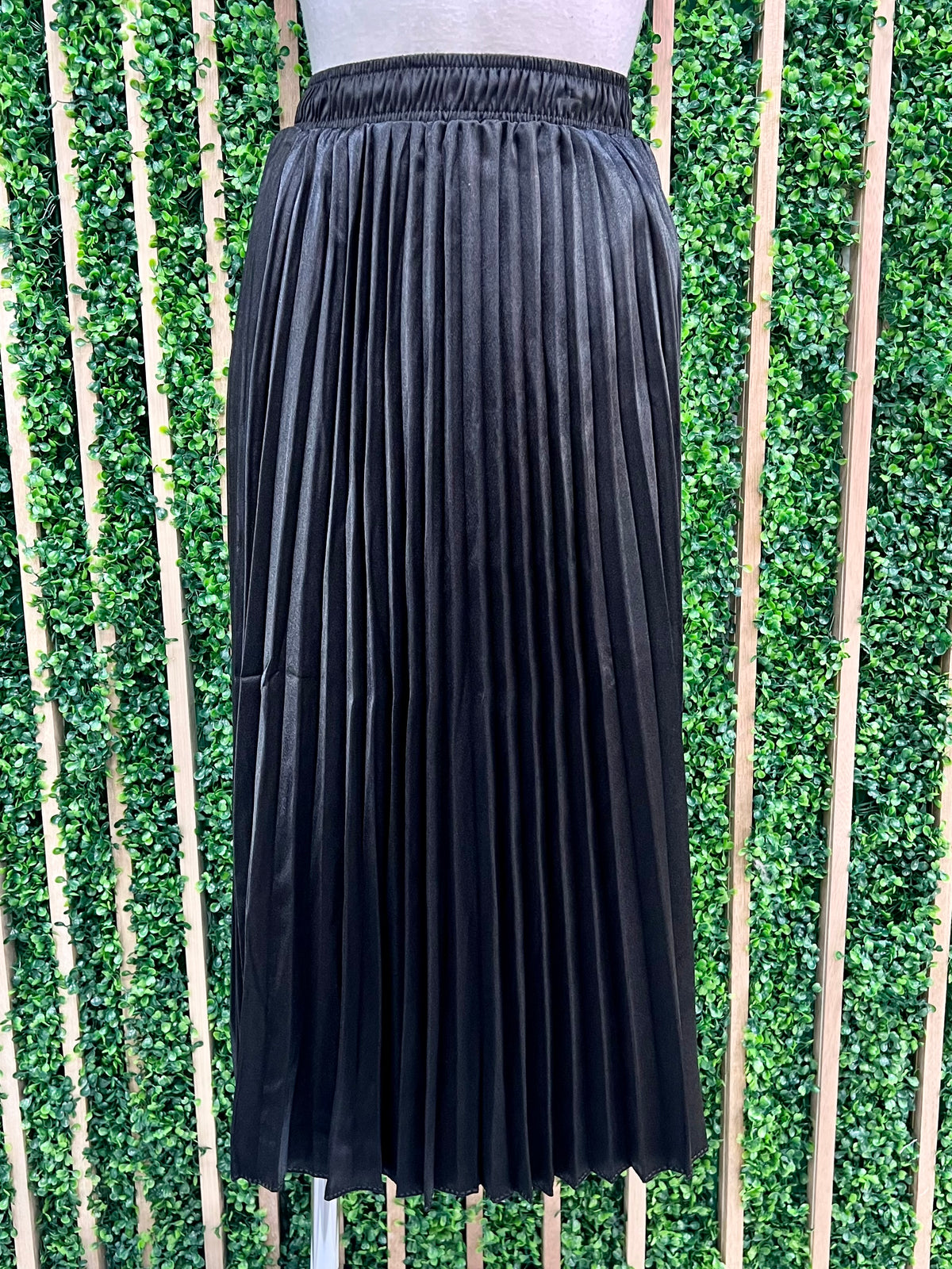 Satin Pleated Midi Skirt