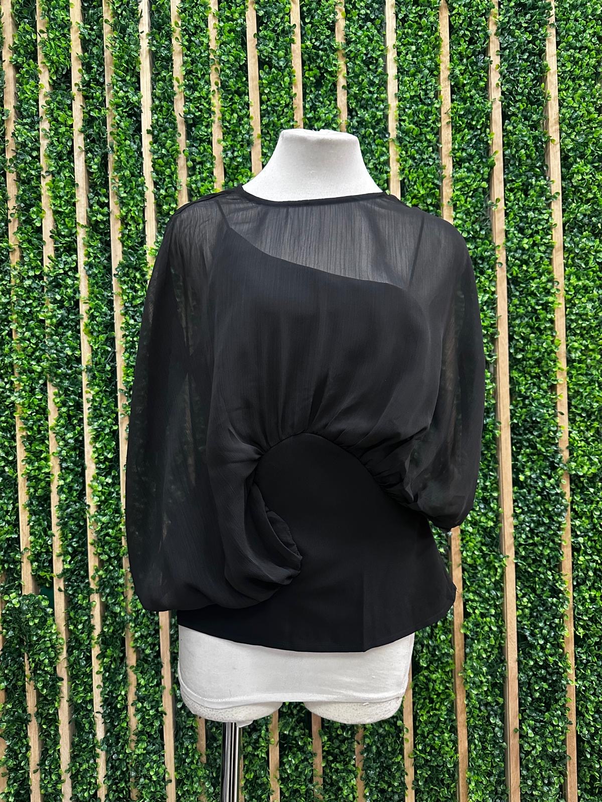 Black Chiffon Mixture Double Layer Blouse