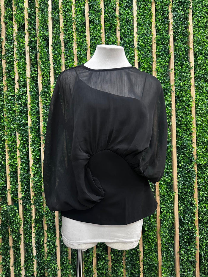 Black Chiffon Mixture Double Layer Blouse