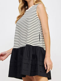 White Stripe Drop Waist Short Dress