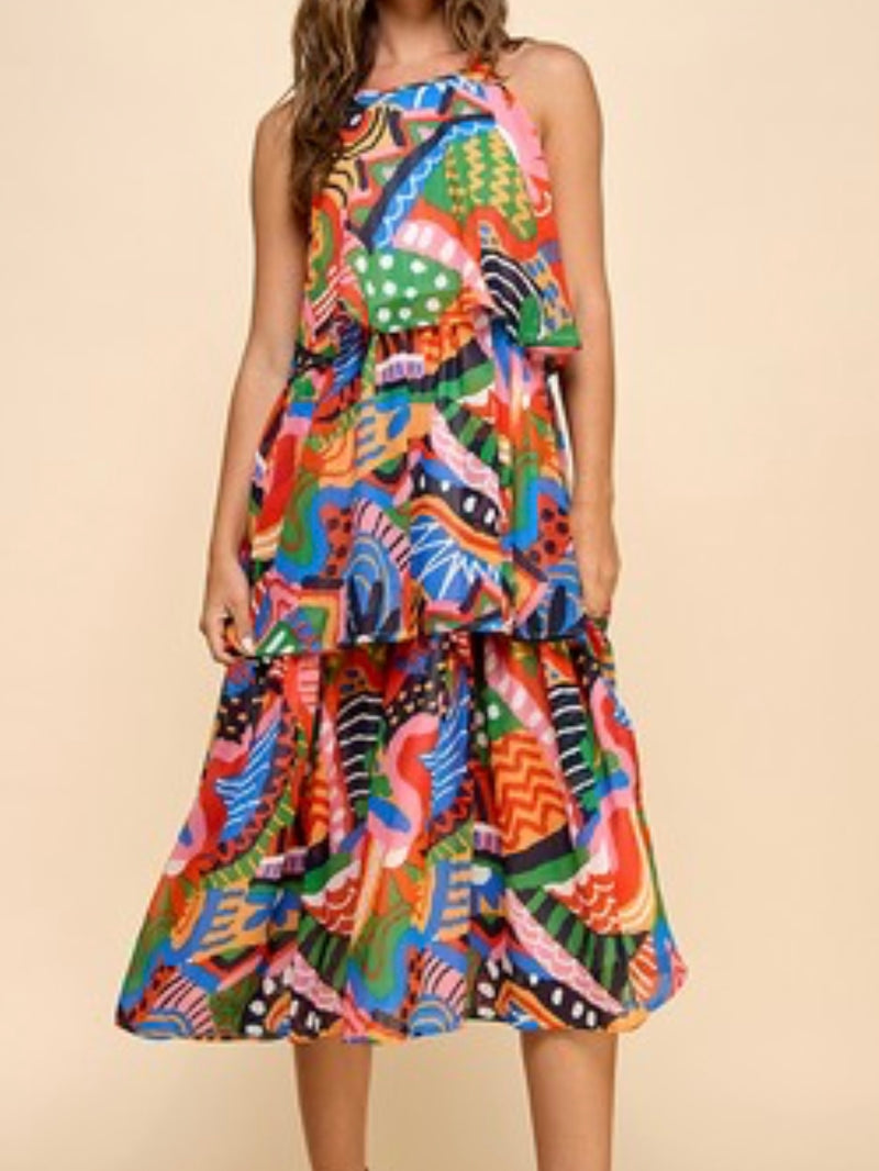 Multicolor Tiered Midi Dress