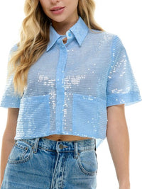 Pocket Detail Sequin Crop Blouse