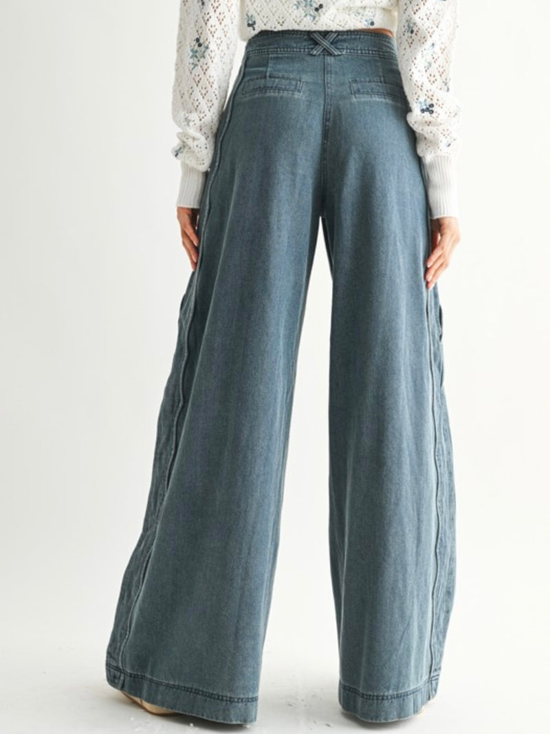 Scalloped Wide Leg Denim Trousers