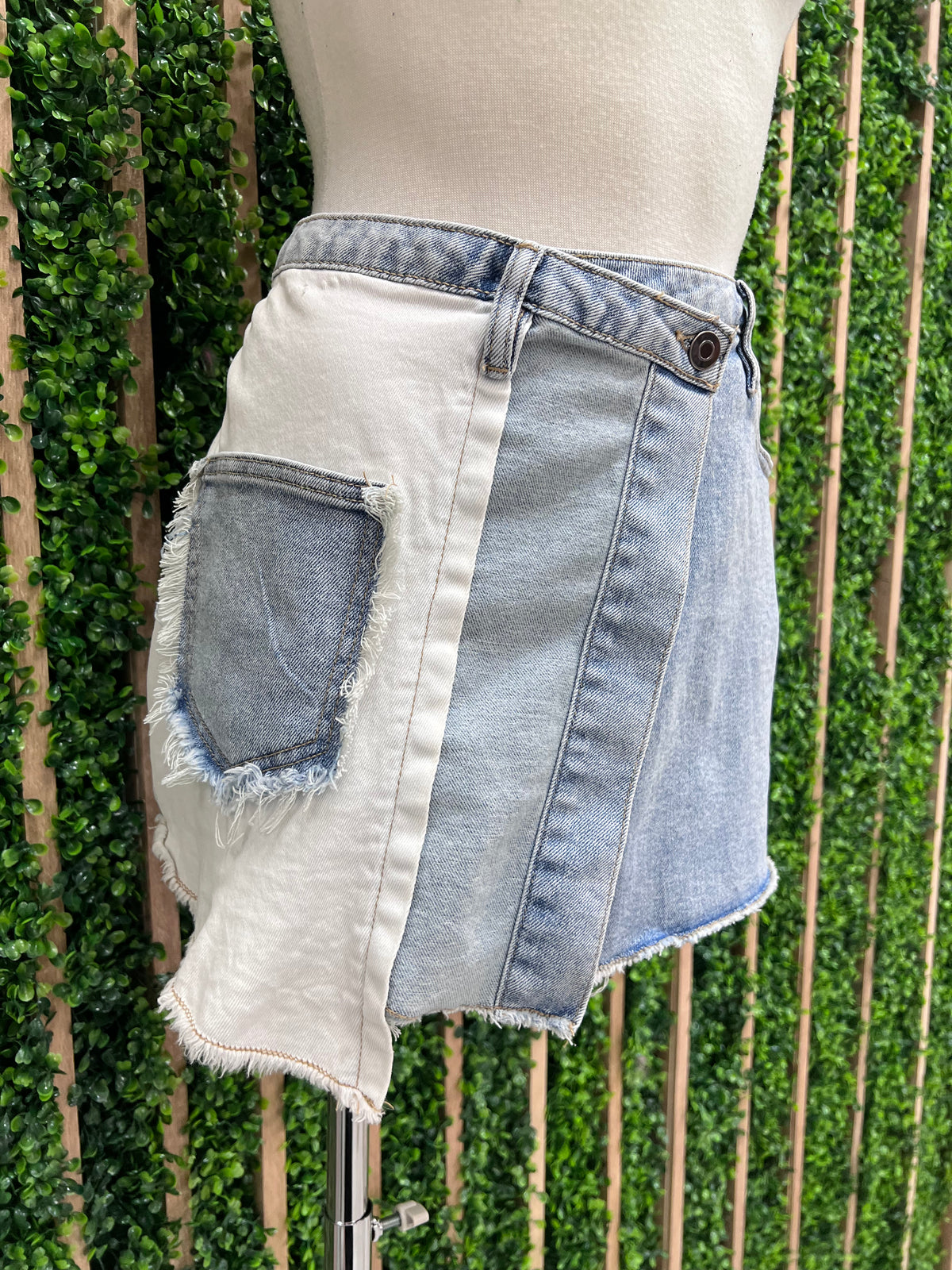 Frayed Detail Inside Out Denim Mini Skirt
