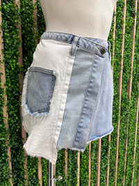 Frayed Detail Inside Out Denim Mini Skirt