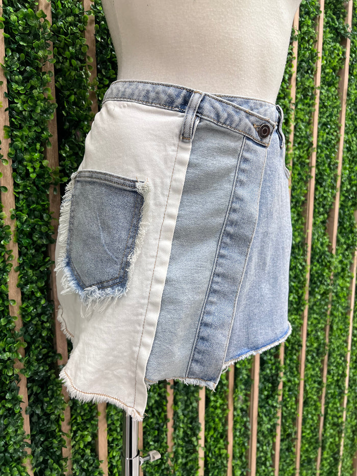 Frayed Detail Inside Out Denim Mini Skirt