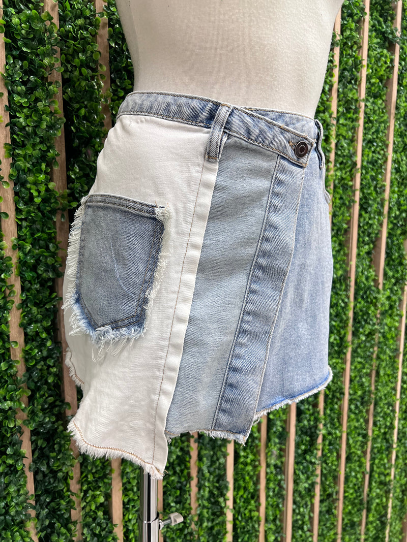 Frayed Detail Inside Out Denim Mini Skirt