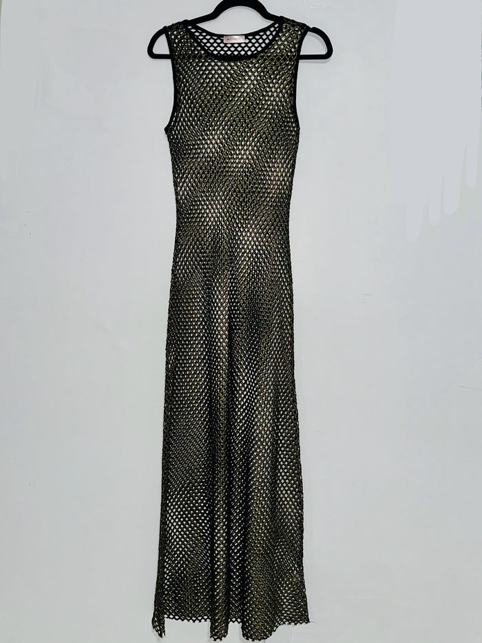 Black Gold Net Maxi Coverup Dress