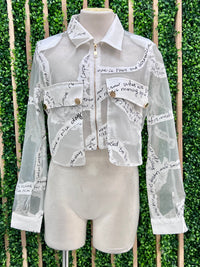 Letters Organza Crop Button Down Blouse