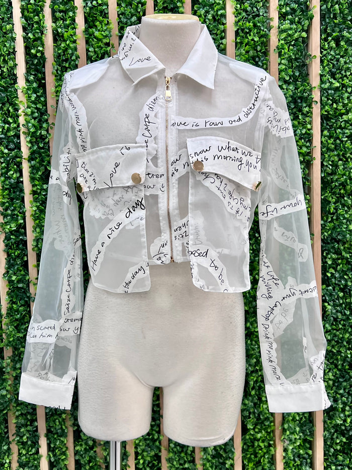Letters Organza Crop Button Down Blouse