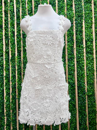 White Floral Lace Square Neck Short Dress