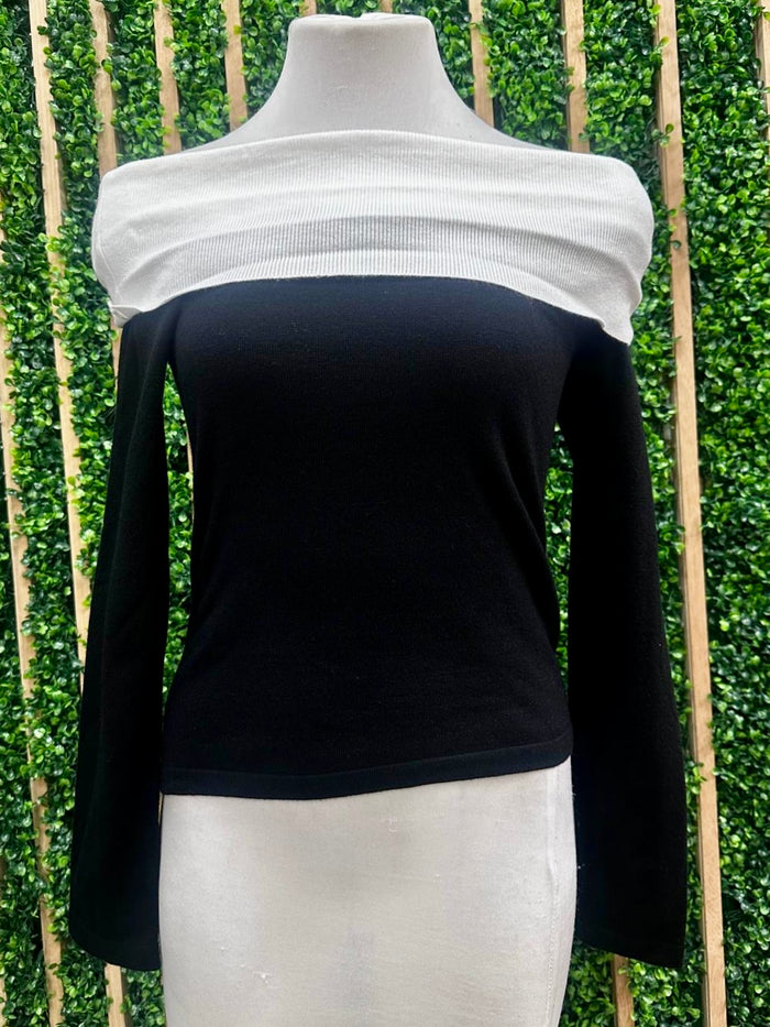 Two Tone Off Shoulder Knit Top