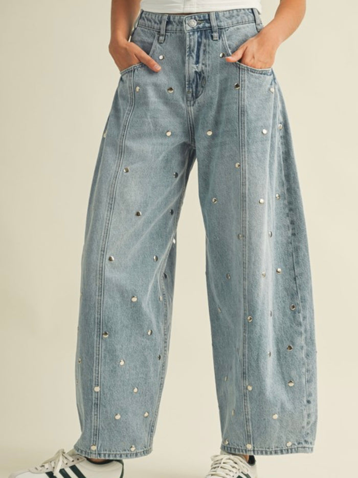 Studded Barrel Denim Pants
